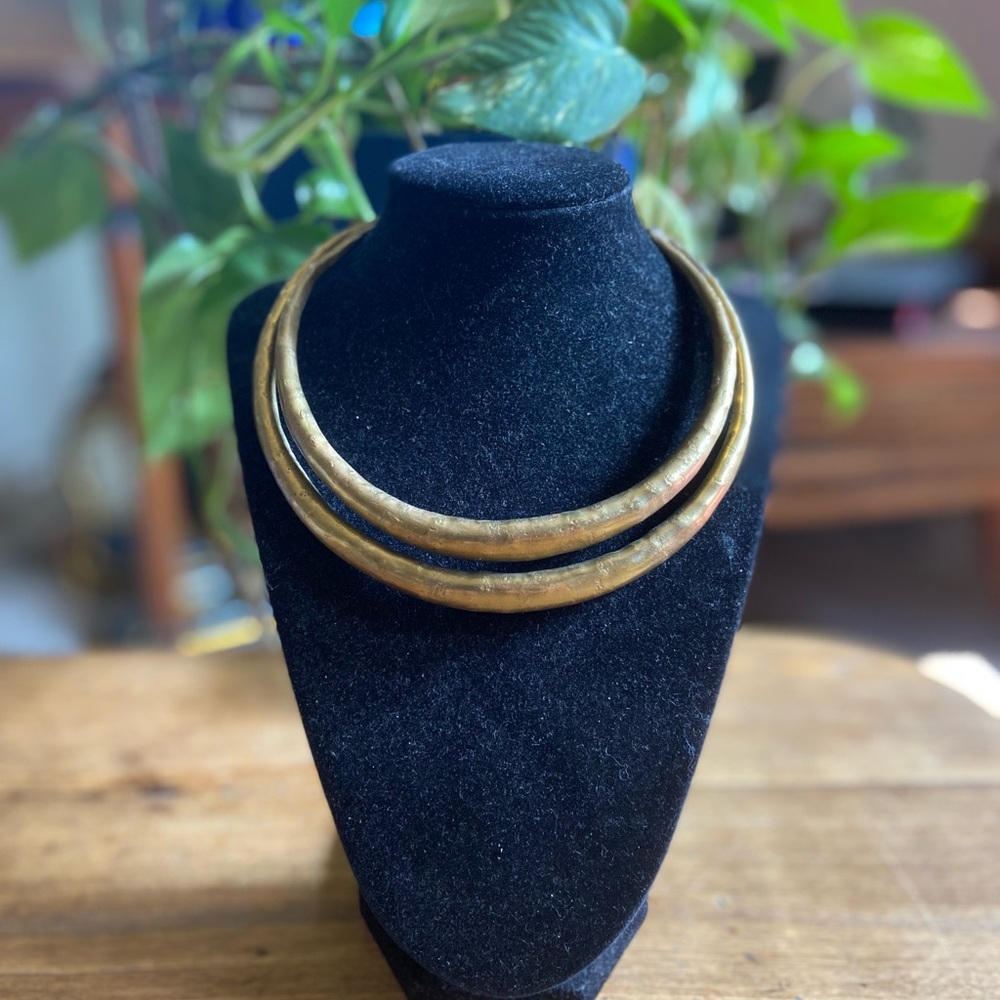 Vintage brass double-band choker necklace